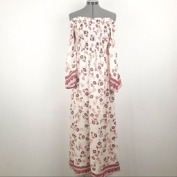 NEW Altar’d State Cream/ Red Floral Off Shoulder Dress - Picture 1 of 16